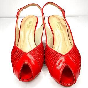 Vintage Size 6.5 M Hush Puppies Peep Toe Slingback Heels Red Leather